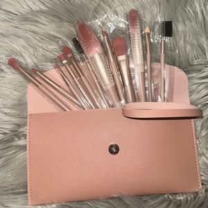Mauve Pink 12 pc makeup brush set w/ bag